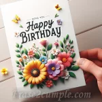 Imagen de una tarjeta de cumpleaños personalizada con flores y colores alegres