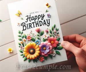 Imagen de una tarjeta de cumpleaños personalizada con flores y colores alegres