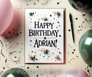 Imagen de una tarjeta de cumpleaños con globos y confeti