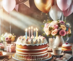 Fotografía de una mesa decorada con globos