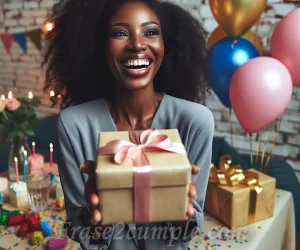 Imagen de una mujer sonriente recibiendo un regalo en su cumpleaños
