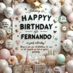 Fondo con globos y decoraciones de cumpleaños junto a frases emotivas para celebrar el cumpleaños de Fernando.