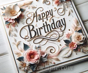 Imagen de tarjeta de cumpleaños elegante con texto cursivo que dice 'Feliz Cumpleaños'