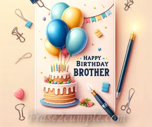 Imagen de una tarjeta de cumpleaños con globos y pastel