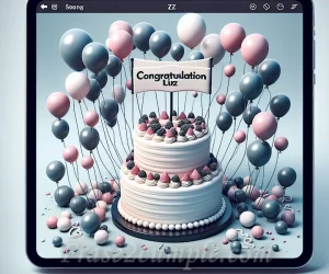 Imagen decorativa con un pastel de cumpleaños y globos