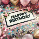 Fondo decorativo con confeti y globos para felicitar a Mary en su cumpleaños