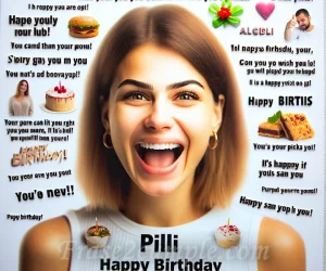 Collage de frases divertidas y emotivas para felicitar a Pili en su cumpleaños