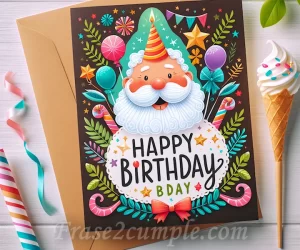Imagen de una tarjeta de cumpleaños con un diseño festivo y colorido