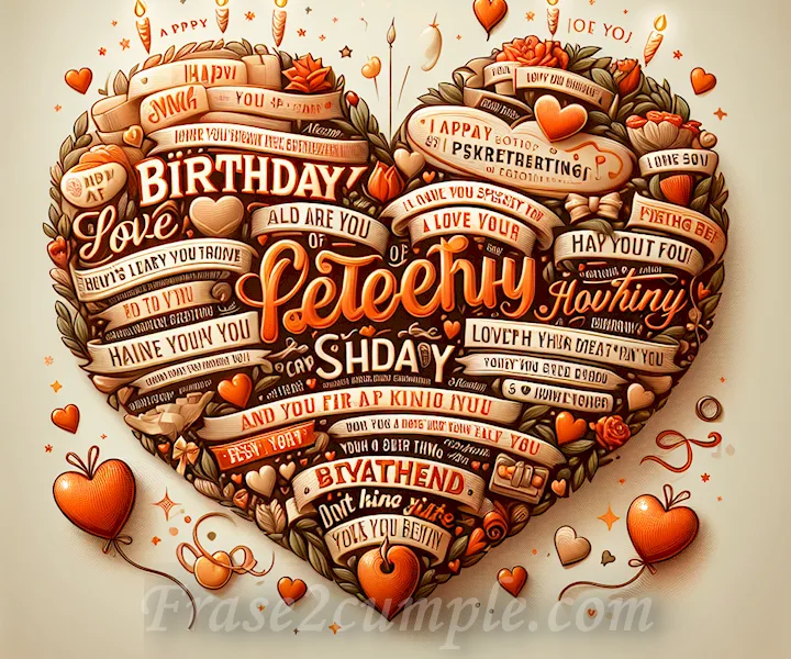Imagen con selección de frases de cumpleaños emotivas y cariñosas para dedicar a alguien especial, en tonos cálidos y corazón naranja.