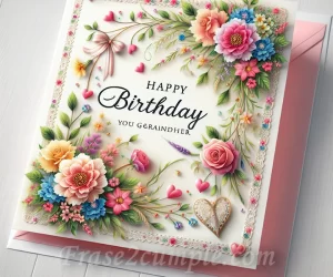 Imagen de una tarjeta de cumpleaños decorada con flores y corazones