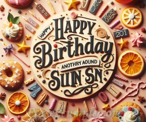 Imagen de fondo con frases de Feliz Cumpleaños rodeadas de decoraciones festivas para celebrar la vuelta al sol.