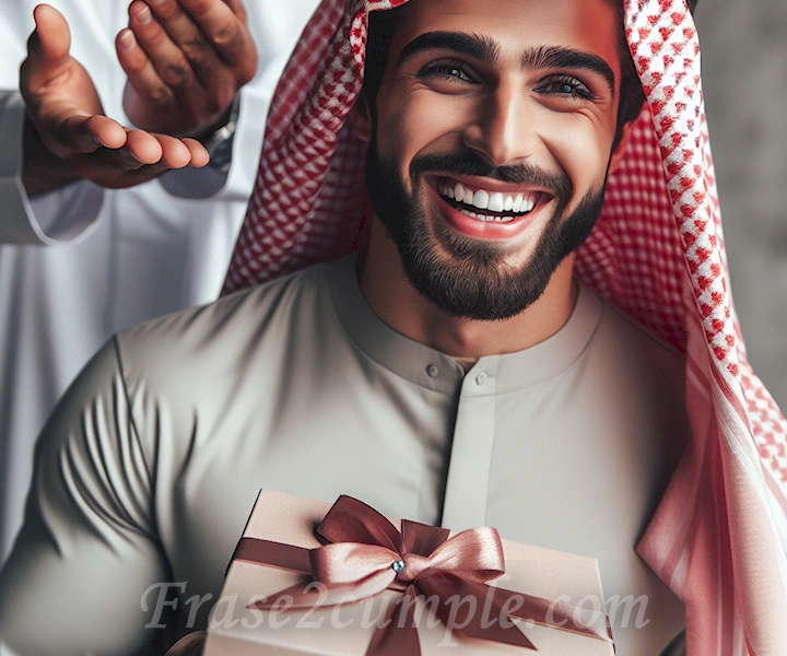 Imagen de un hombre feliz recibiendo un regalo sorpresa en su cumpleaños